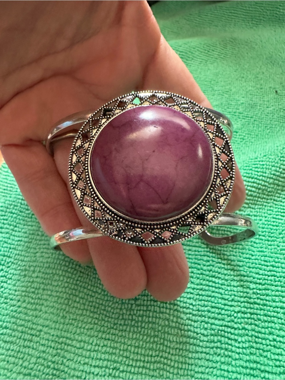 Source Unknown Purple Cabochon Silver-Tone Cuff Bracelet